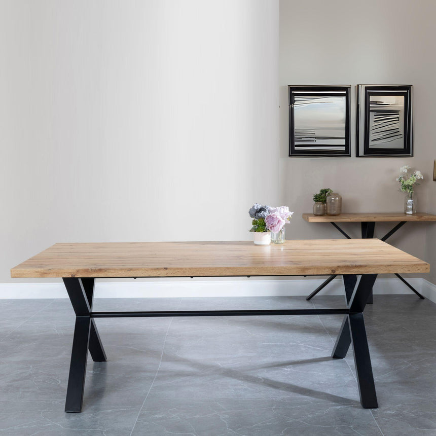 Bronx Industrial Oak Effect Dining Set with Cross Legs - Ion Dark Grey Velvet Fabric Swivel Dining Chair-4