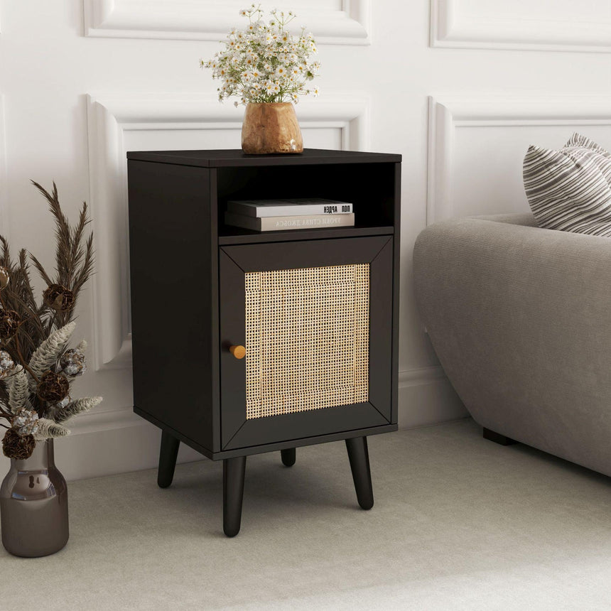Ferrero Natural and Woven Rattan 1 Door Bedside Table