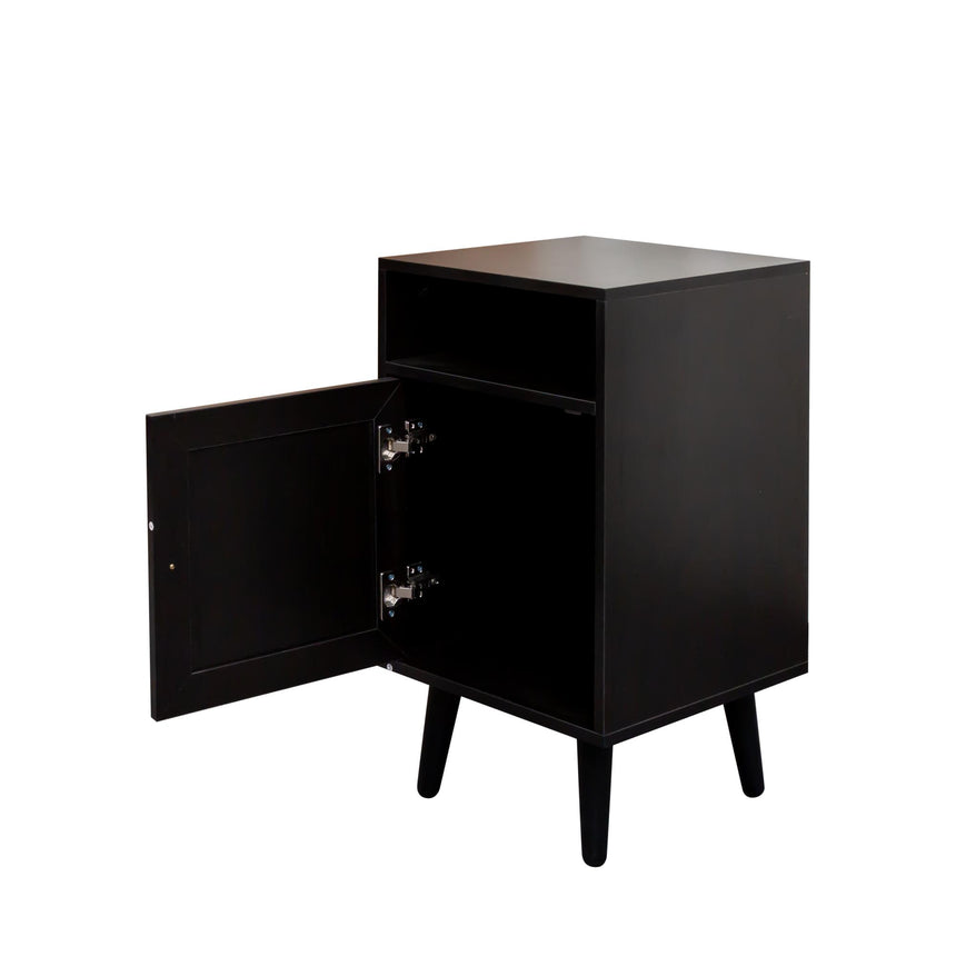 Ferrero Black and Woven Rattan 1 Door Bedside Table-7