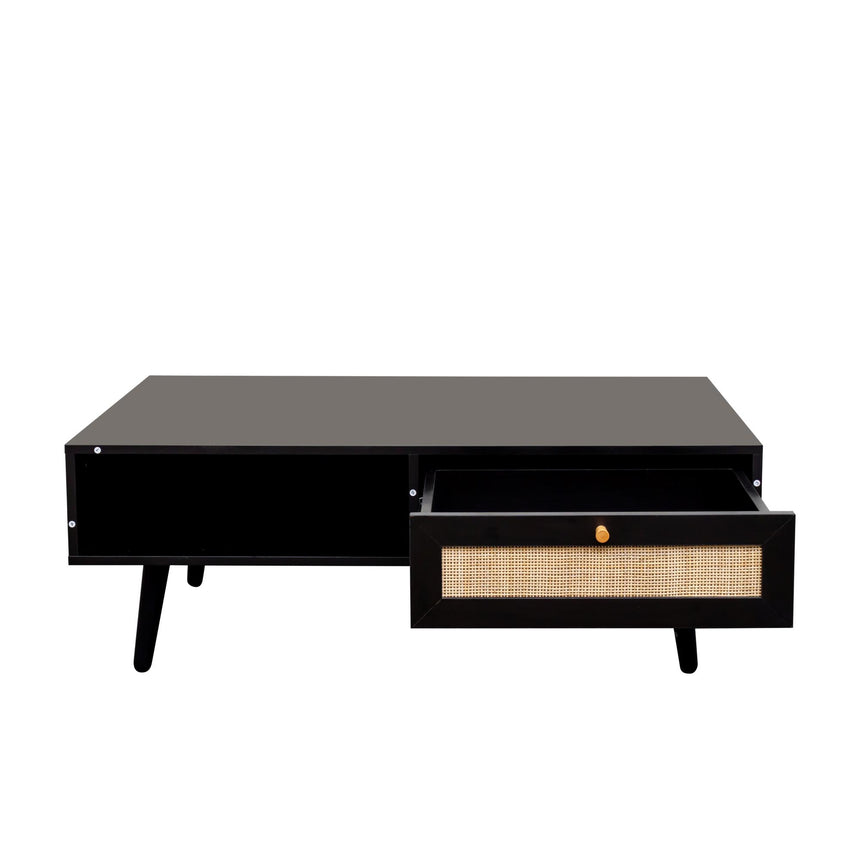 Ferrero Black and Woven Rattan 1 Drawer Coffee Table-5