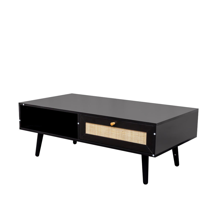 Ferrero Black and Woven Rattan 1 Drawer Coffee Table-6