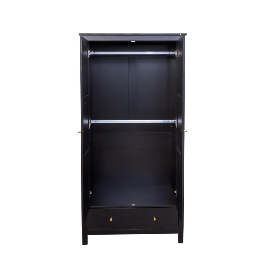 Ferrero Black and Woven Rattan 2 Door 1 Drawer Wardrobe-5