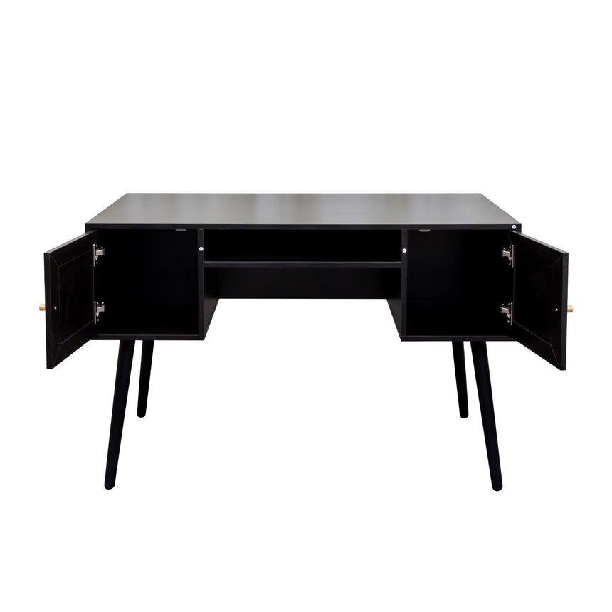 Ferrero Black and Woven Rattan 2 Drawer Desk-5