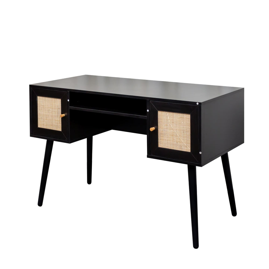 Ferrero Black and Woven Rattan 2 Drawer Desk-6