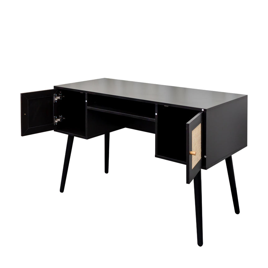 Ferrero Black and Woven Rattan 2 Drawer Desk-7
