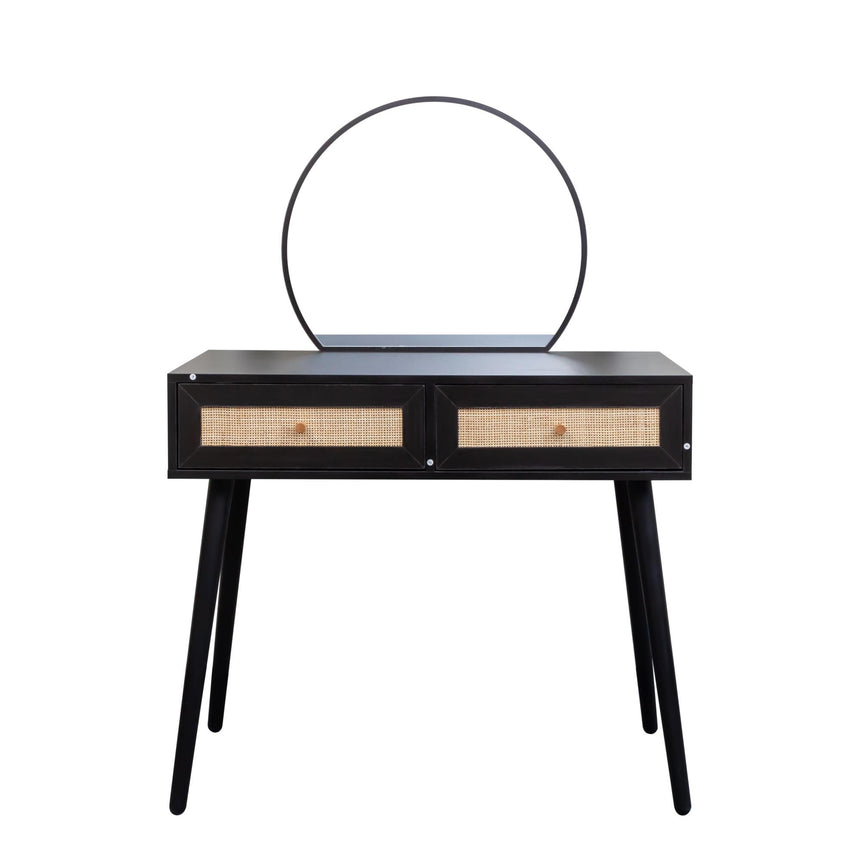 Ferrero Black and Woven Rattan 2 Drawer Dressing Table with Mirror-4