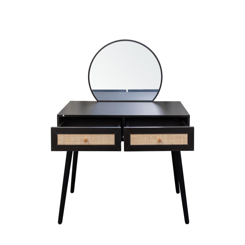 Ferrero Black and Woven Rattan 2 Drawer Dressing Table with Mirror-5