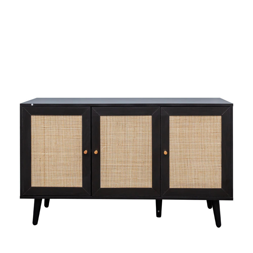 Ferrero Black and Woven Rattan 3 Door Medium Sideboard - 120cm-4