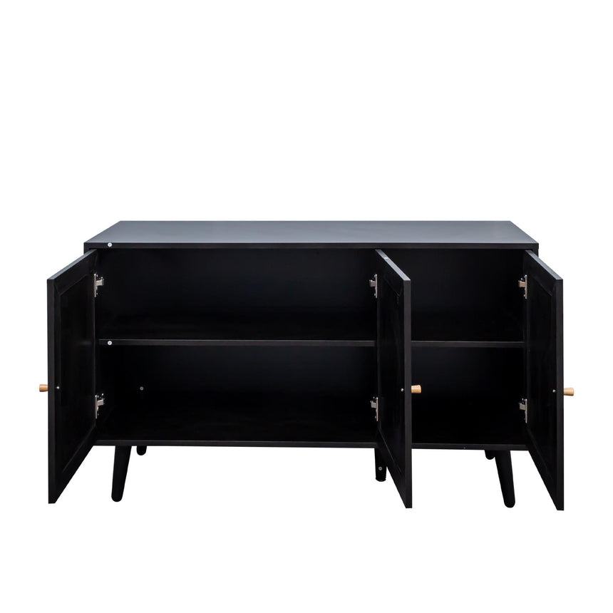 Ferrero Black and Woven Rattan 3 Door Medium Sideboard - 120cm-5