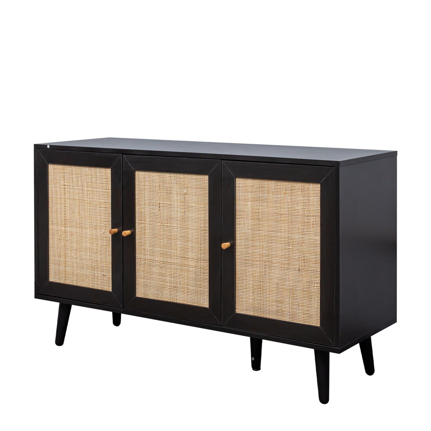 Ferrero Black and Woven Rattan 3 Door Medium Sideboard - 120cm-6
