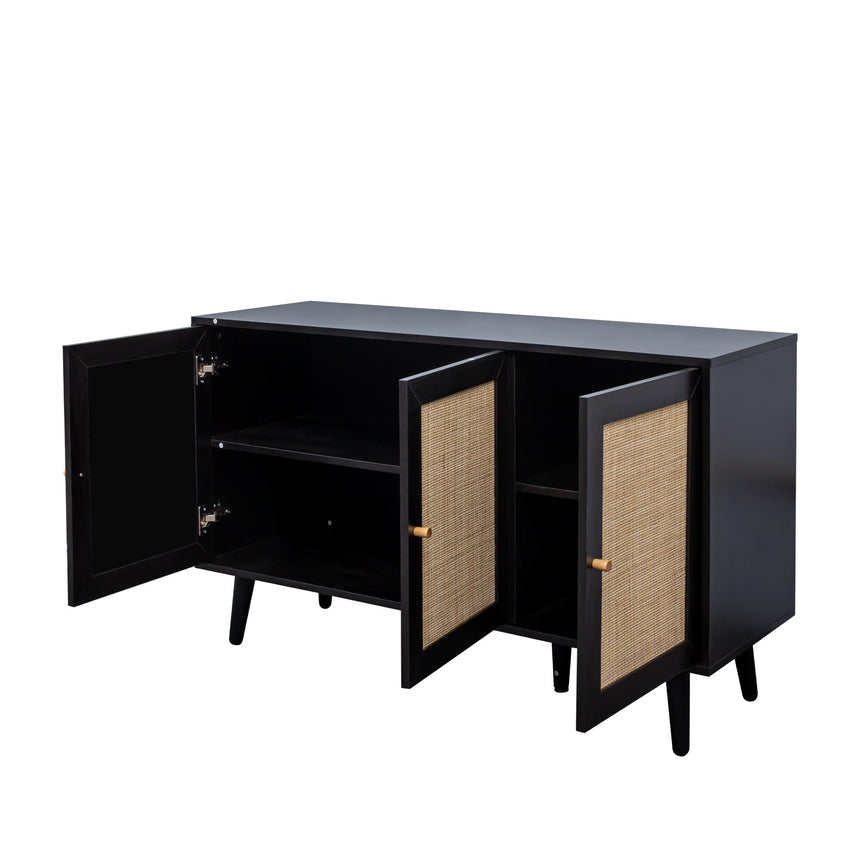 Ferrero Black and Woven Rattan 3 Door Medium Sideboard - 120cm-7