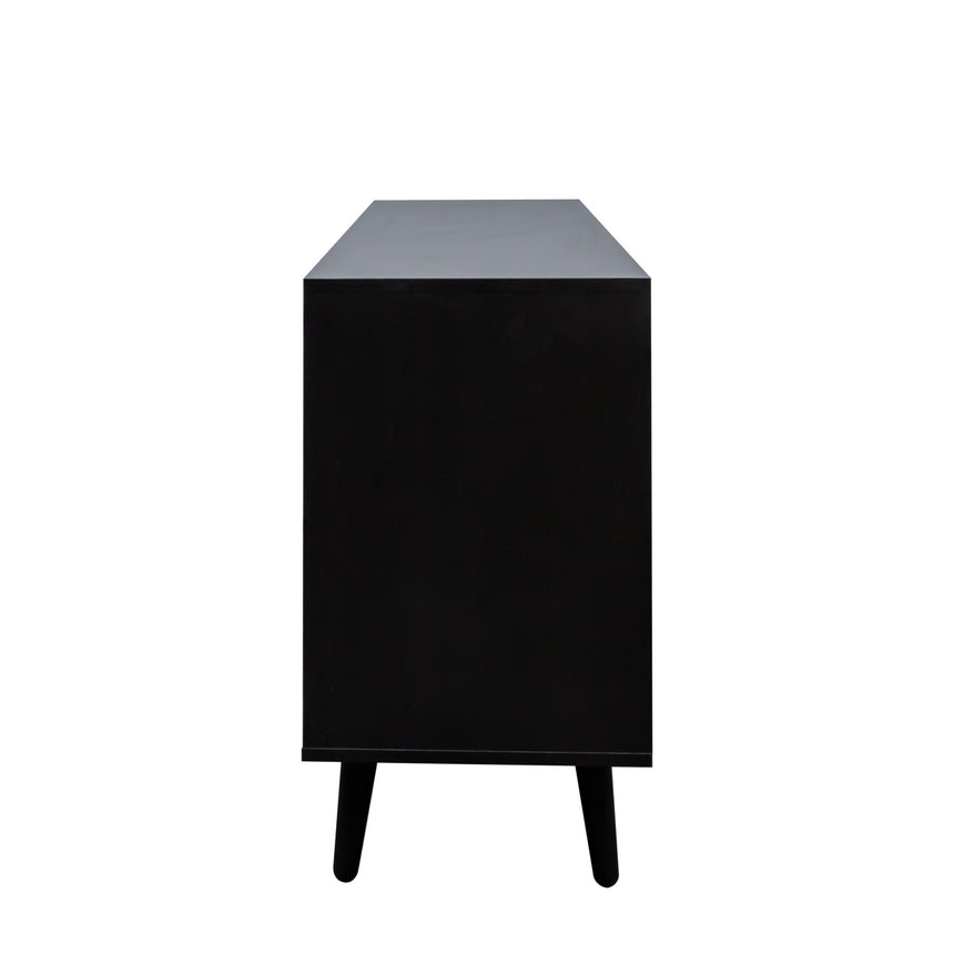 Ferrero Black and Woven Rattan 3 Door Medium Sideboard - 120cm-8