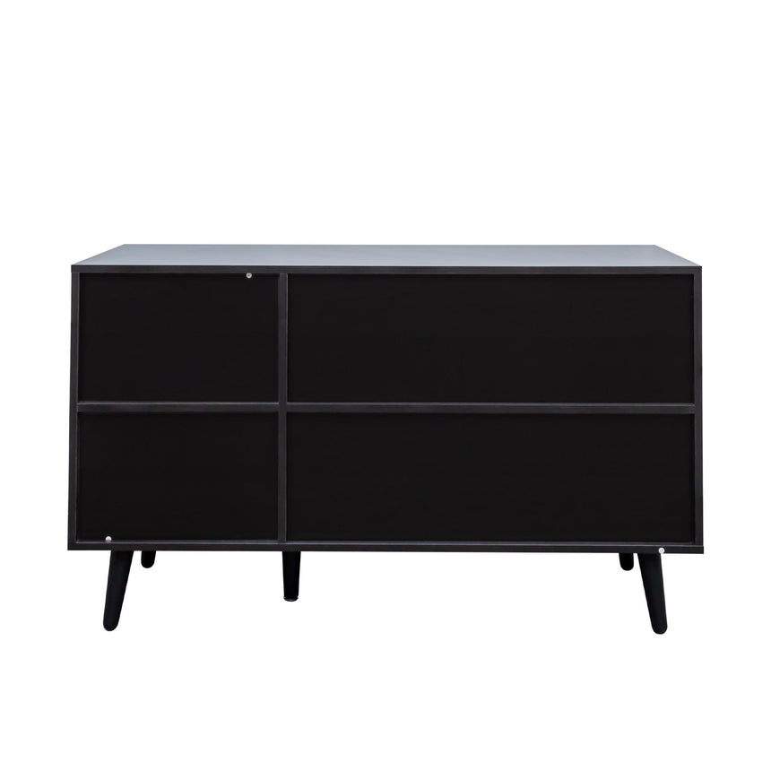 Ferrero Black and Woven Rattan 3 Door Medium Sideboard - 120cm-9