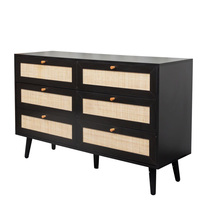 Ferrero Black and Woven Rattan 6 Drawer Wide Chest-6