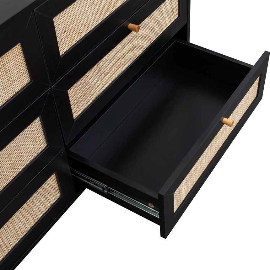 Ferrero Black and Woven Rattan 6 Drawer Wide Chest-10