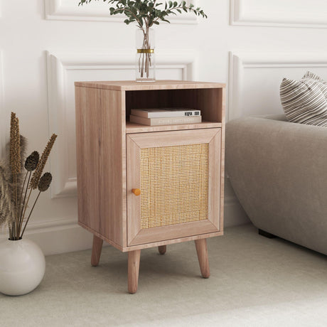Ferrero Natural and Woven Rattan 1 Door Bedside Table