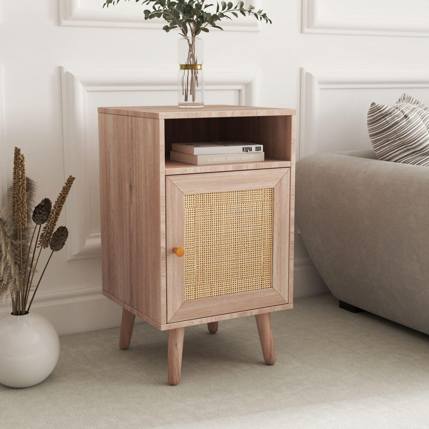 Ferrero Natural and Woven Rattan 1 Door Bedside Table