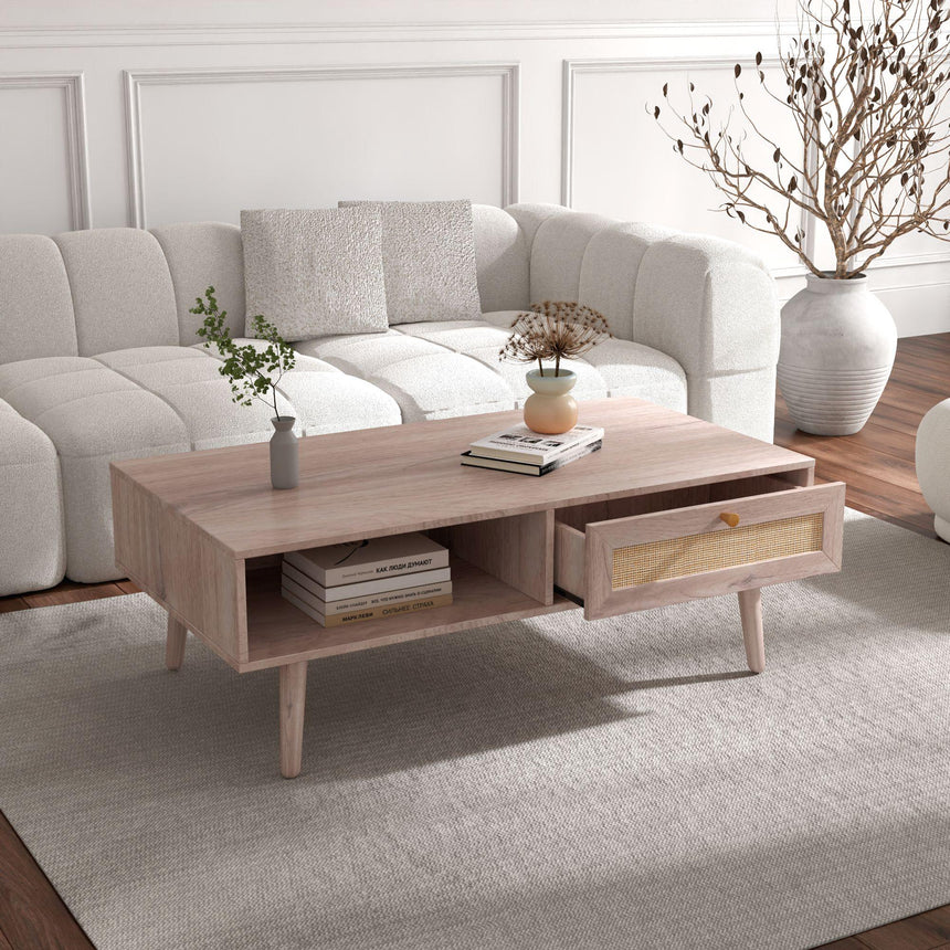 Ferrero Natural and Woven Rattan 1 Drawer Coffee Table-2