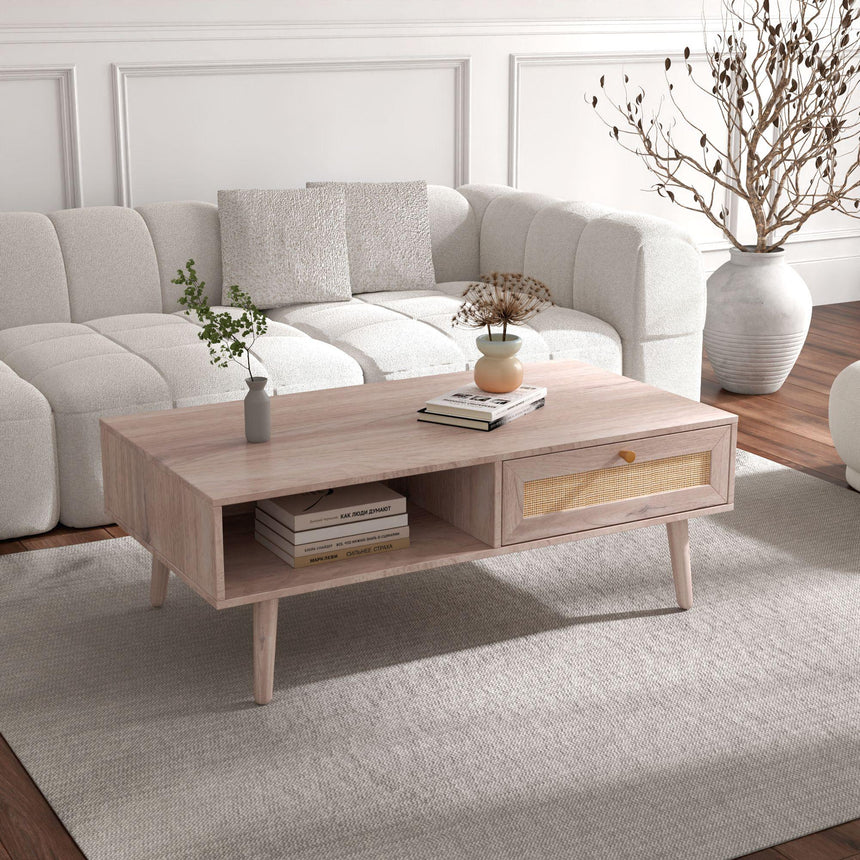 Ferrero Natural and Woven Rattan 1 Drawer Coffee Table-3