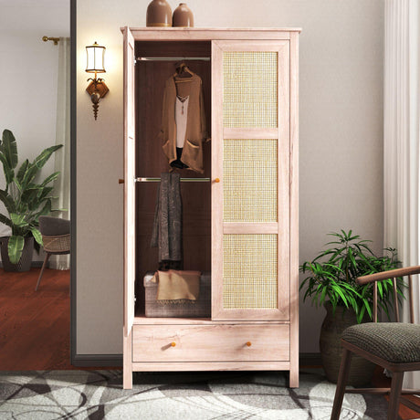 Ferrero Natural and Woven Rattan 2 Door 1 Drawer Wardrobe-2