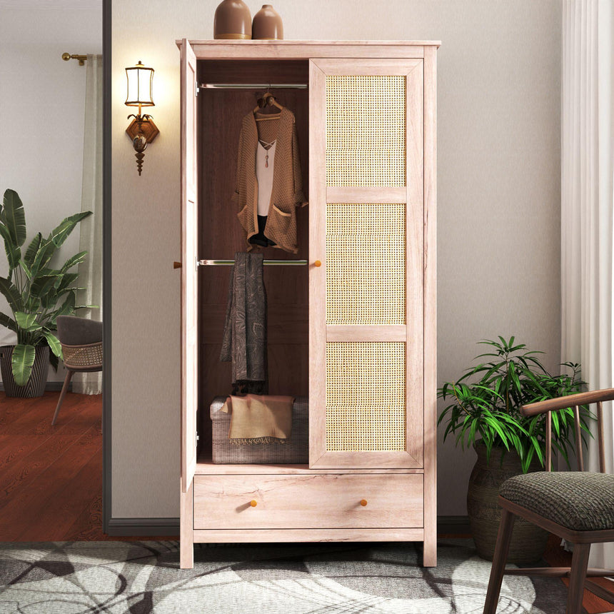Ferrero Natural and Woven Rattan 2 Door 1 Drawer Wardrobe-2