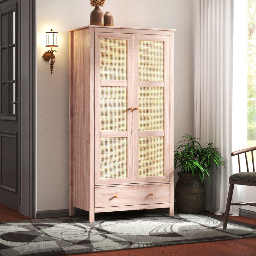 Ferrero Natural and Woven Rattan 2 Door 1 Drawer Wardrobe-3