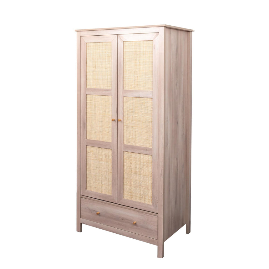 Ferrero Natural and Woven Rattan 2 Door 1 Drawer Wardrobe-6