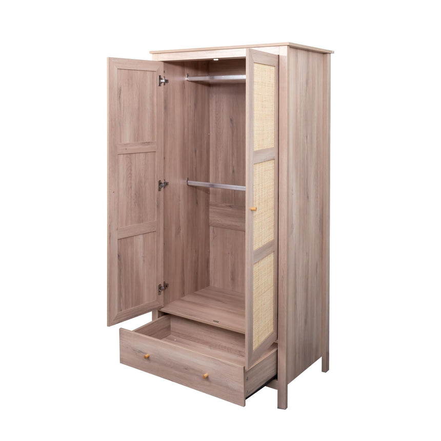 Ferrero Natural and Woven Rattan 2 Door 1 Drawer Wardrobe-7