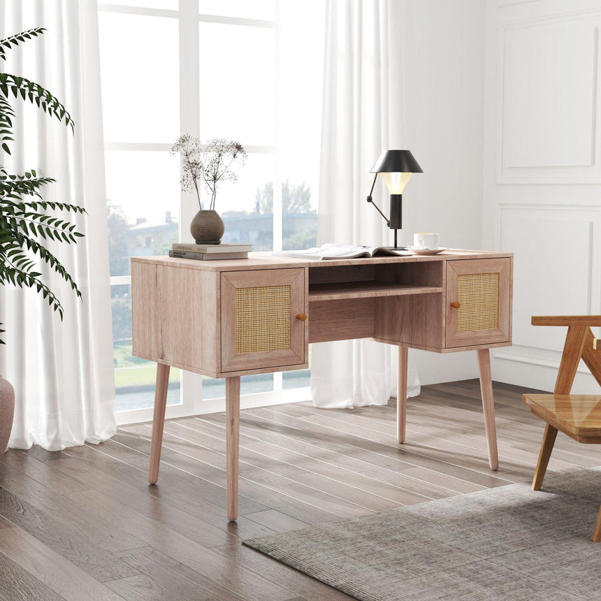 Ferrero Natural and Woven Rattan 2 Drawer Desk-2