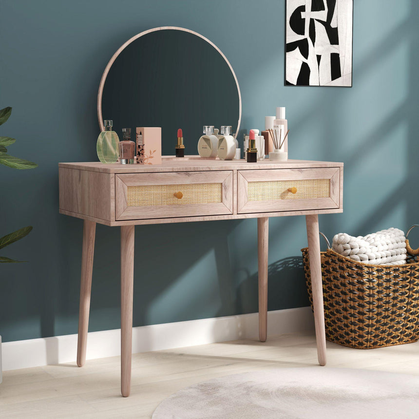 Ferrero Natural and Woven Rattan 2 Drawer Dressing Table with Mirror-2