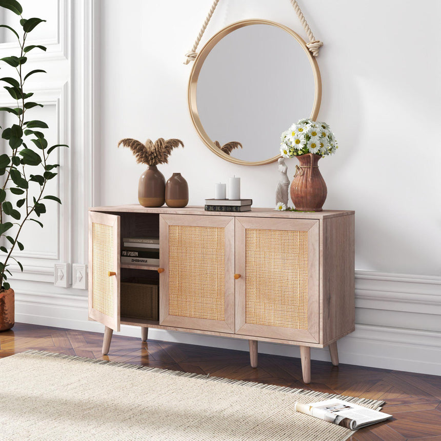 Ferrero Natural and Woven Rattan 3 Door Medium Sideboard - 120cm-2