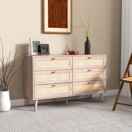 Ferrero Natural and Woven Rattan 6 Drawer Wide Chest-2