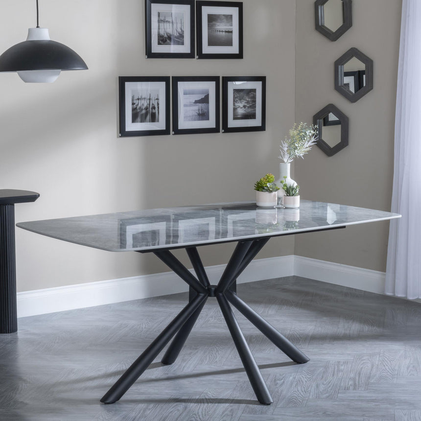 Ripon Grey Ceramic Dining Set - Darwin Yellow Fabric Dining Chair-4