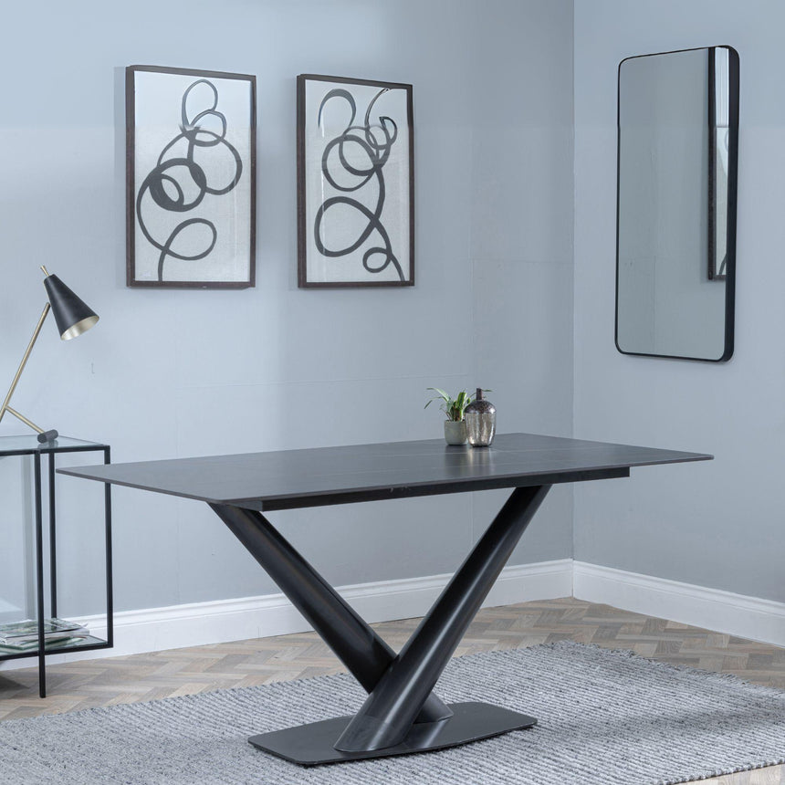 Maldon Black Ceramic Dining Set - Corona Light Grey Fabric Dining Chair-8