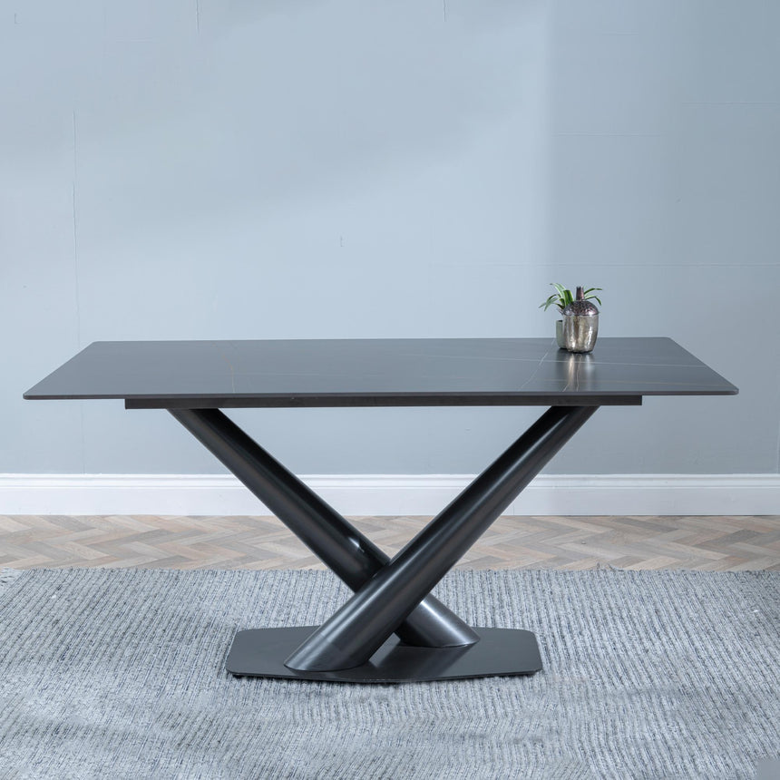 Maldon Black Ceramic Dining Set - Corona Light Grey Fabric Dining Chair-9