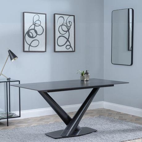 Maldon Black Ceramic Dining Set - Metro Cappuccino Leather Dining Chair with Black Legs-2