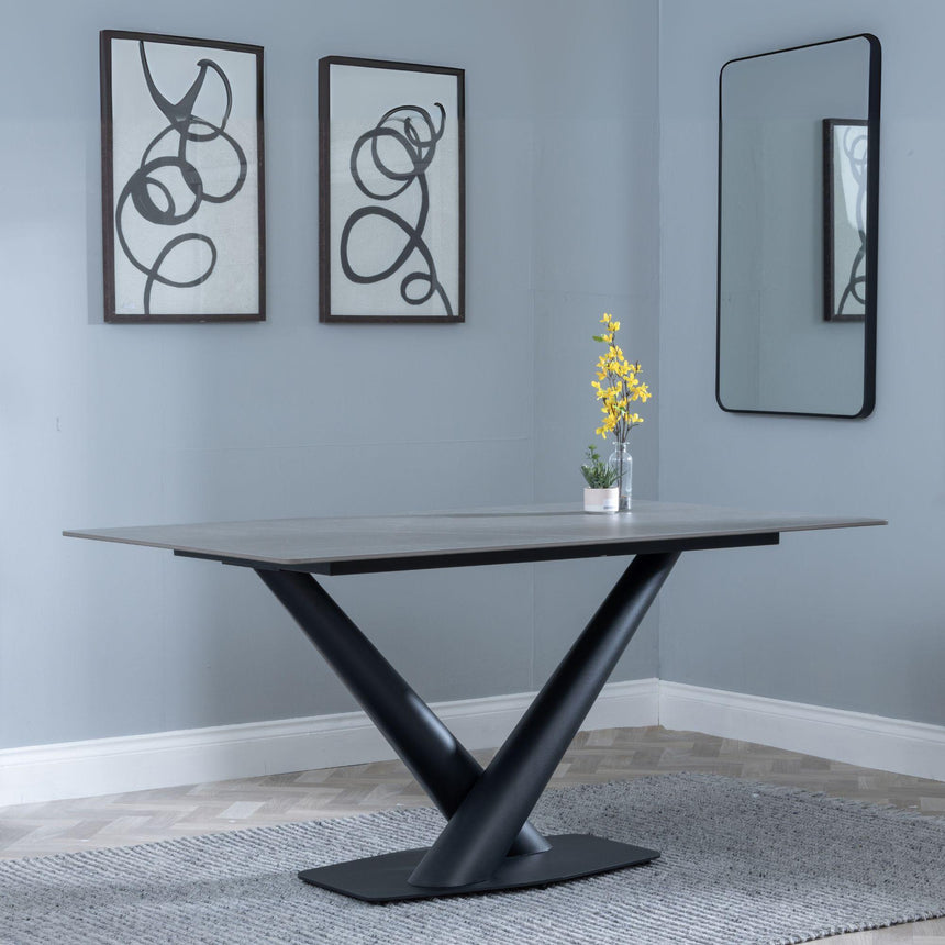 Maldon Grey Ceramic Dining Set - Corona Light Grey Fabric Dining Chair-8