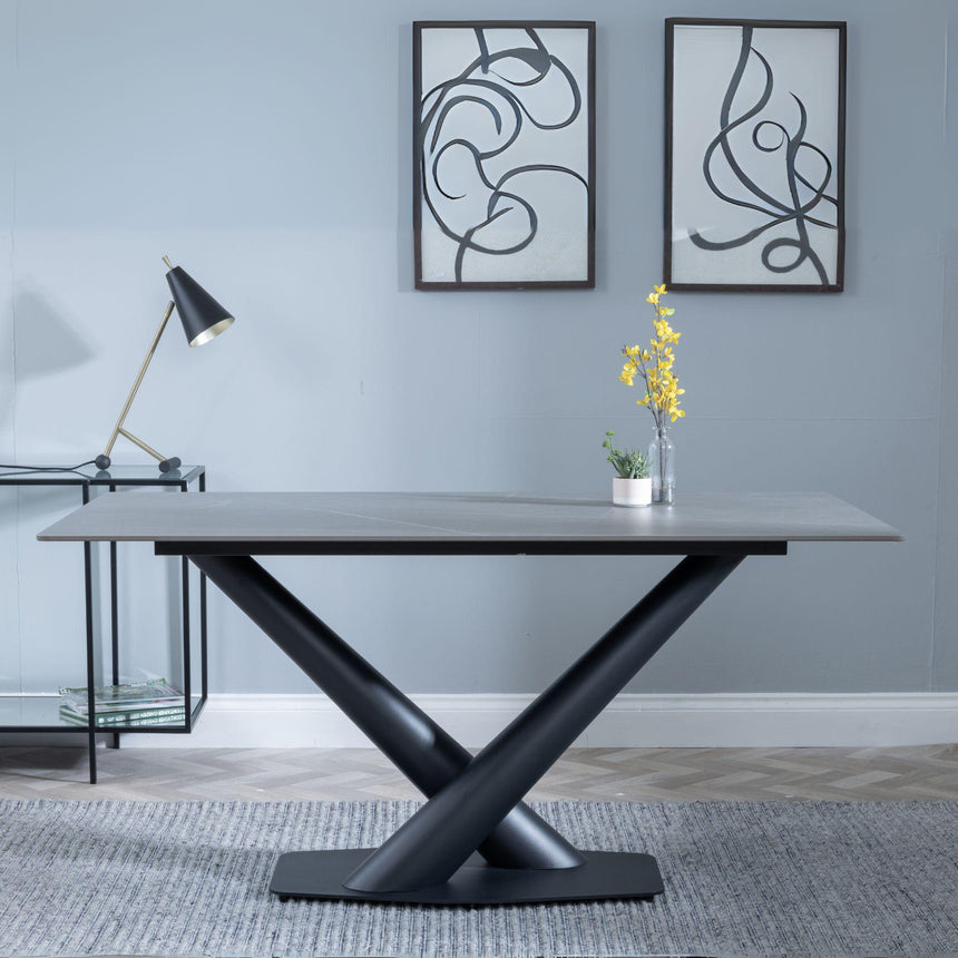 Maldon Grey Ceramic Dining Set - Corona Light Grey Fabric Dining Chair-9