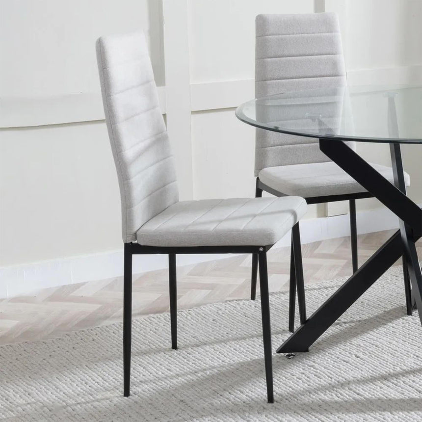 Maldon Grey Ceramic Dining Set - Lido Sand Fabric Dining Chair with Black Legs-7