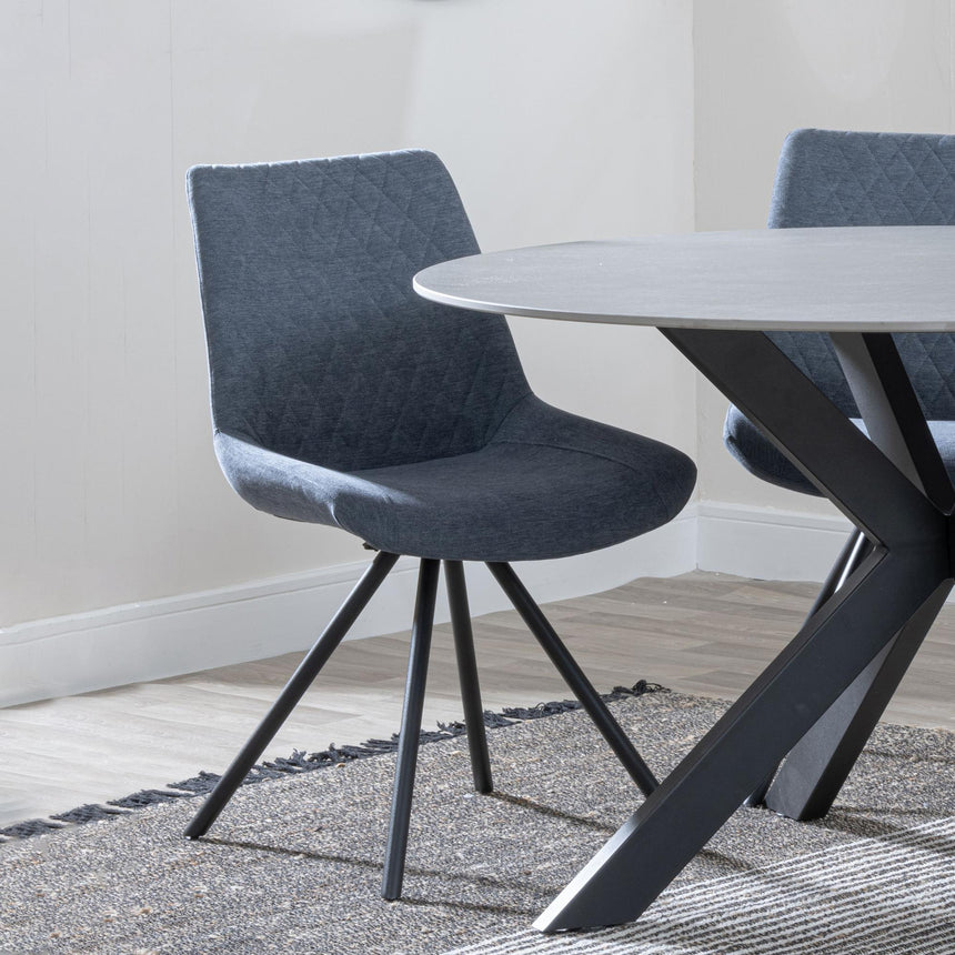Novara White Ceramic 4 Seater Round Dining Set - 4 Boden Dark Grey Fabric Swivel Dining Chair-9