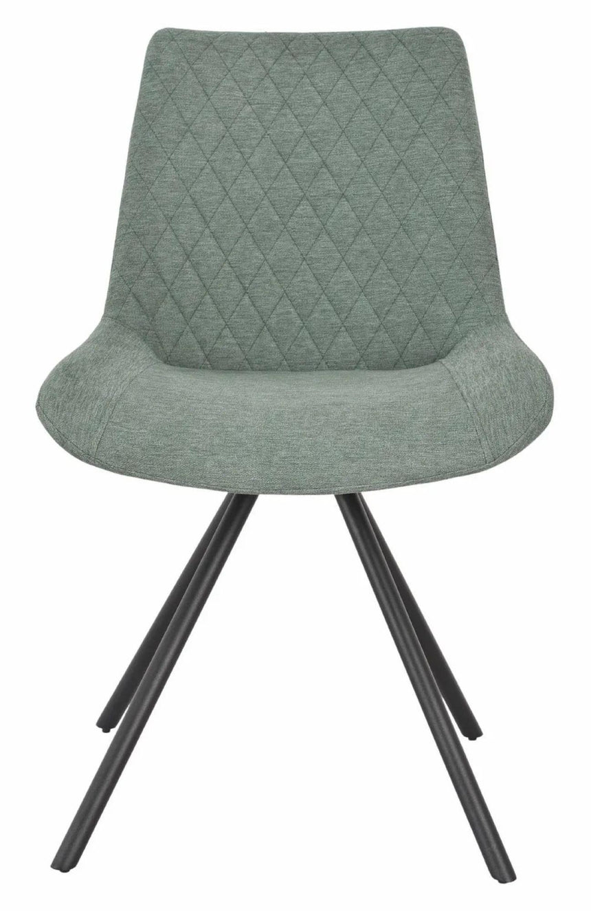 Novara White Ceramic 4 Seater Round Dining Set - 4 Boden Green Fabric Swivel Dining Chair-9
