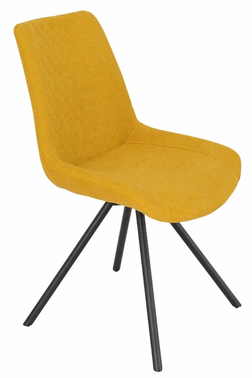Novara White Ceramic 4 Seater Round Dining Set - 4 Boden Yellow Fabric Swivel Dining Chair-7