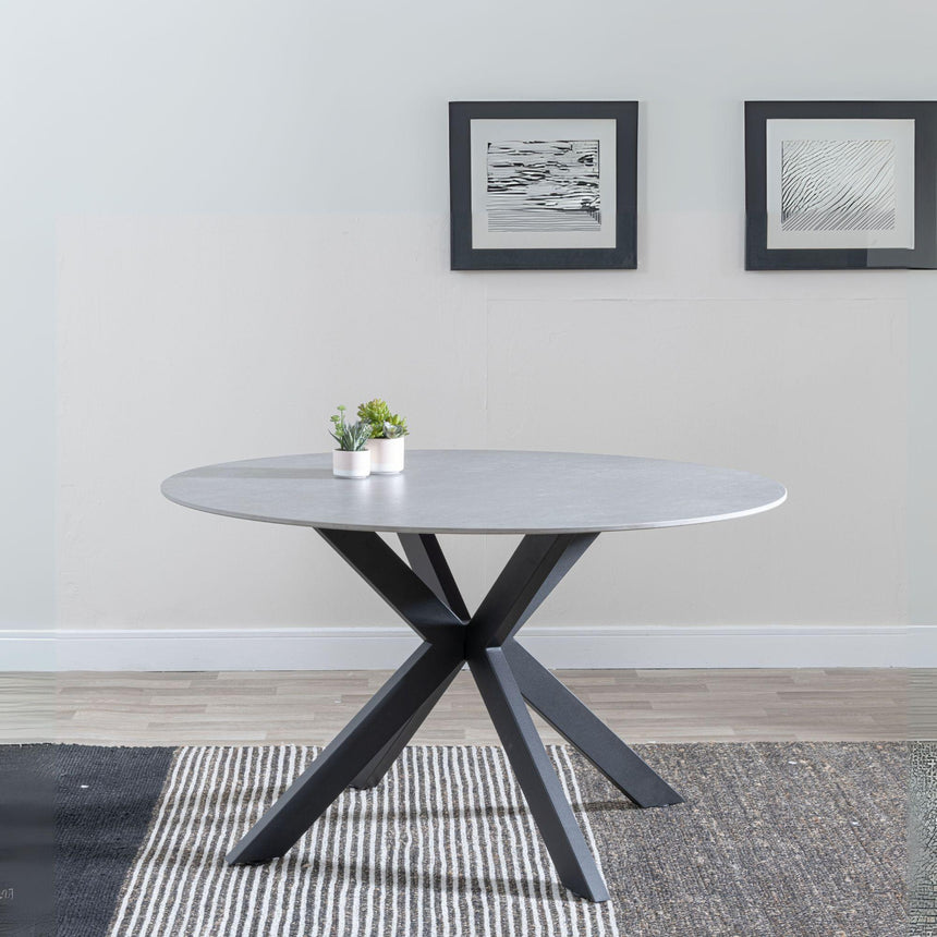 Novara Grey Ceramic 4 Seater Round Dining Set - 4 Arctic Cream Velvet Fabric Swivel Dining Chair-5