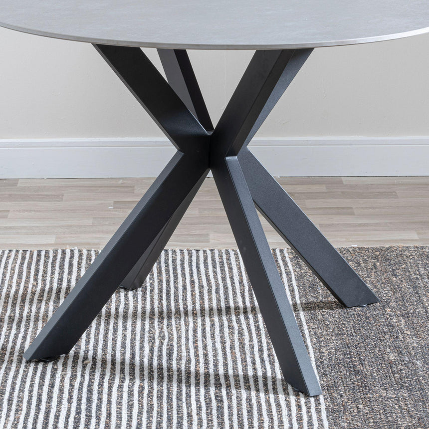 Novara Grey Ceramic 4 Seater Round Dining Set - 4 Arctic Cream Velvet Fabric Swivel Dining Chair-7
