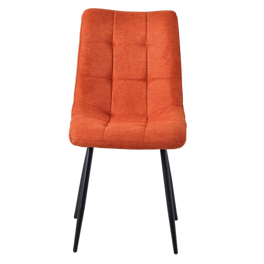 Carrara White Ceramic 4 Seater Round Extending Dining Set - 4 Corona Orange Fabric Dining Chair-8