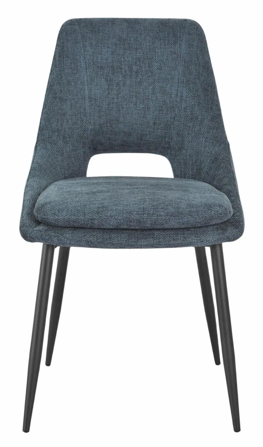 Carrara White Ceramic 4 Seater Round Extending Dining Set - 4 Peyton Blue Fabric Dining Chair-8