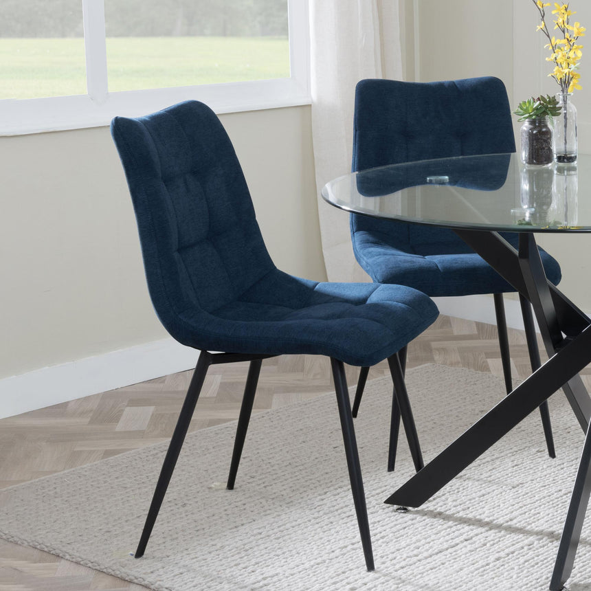 Alpha White Ceramic Extending Dining Set - Corona Blue Fabric Dining Chair-9