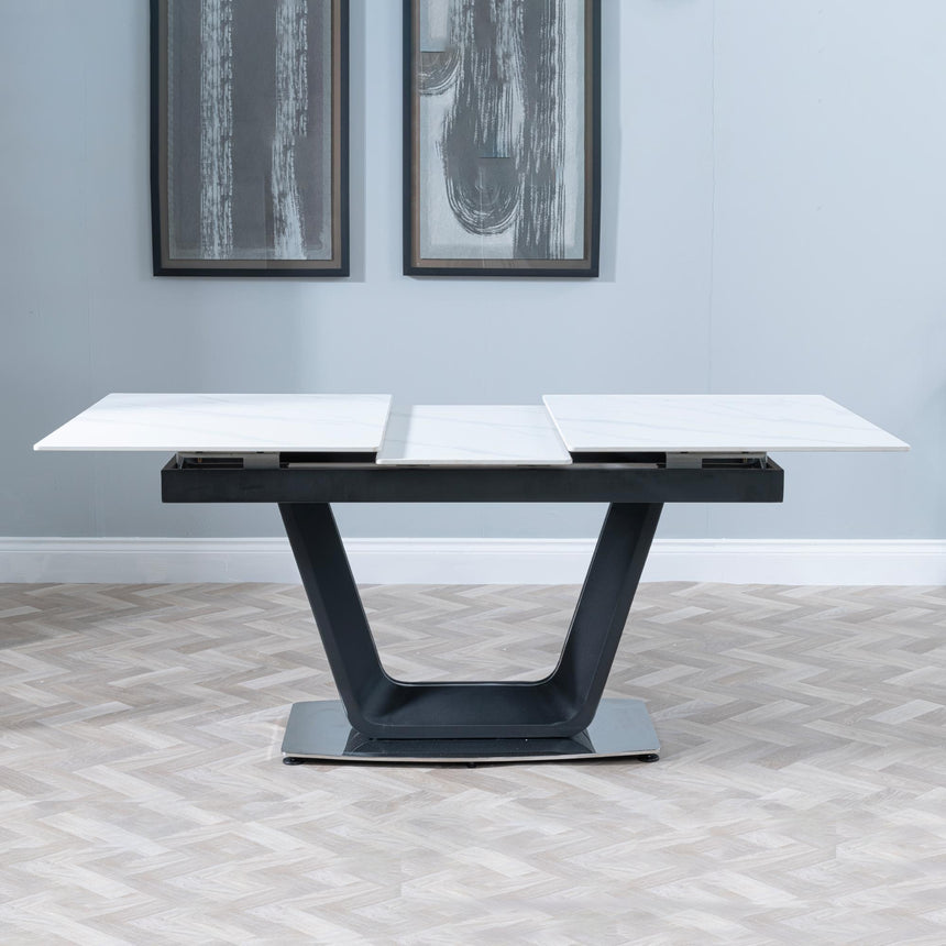 Alpha White Ceramic Extending Dining Set - Darwin Grey Fabric Dining Chair-8