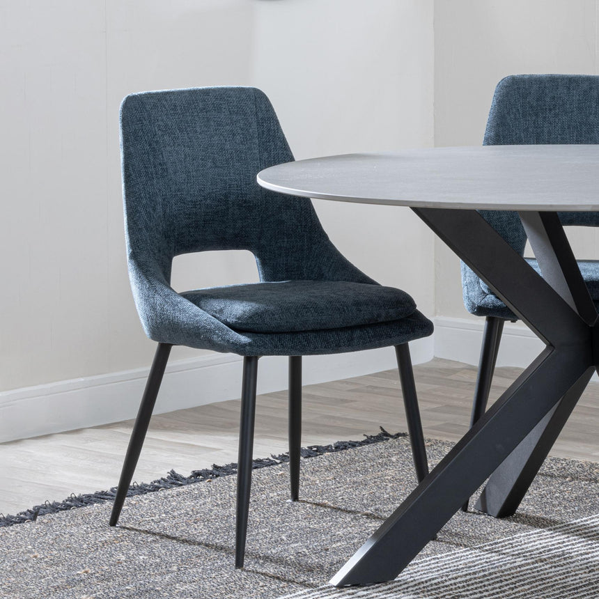 Alpha White Ceramic Extending Dining Set - Peyton Blue Fabric Dining Chair-6