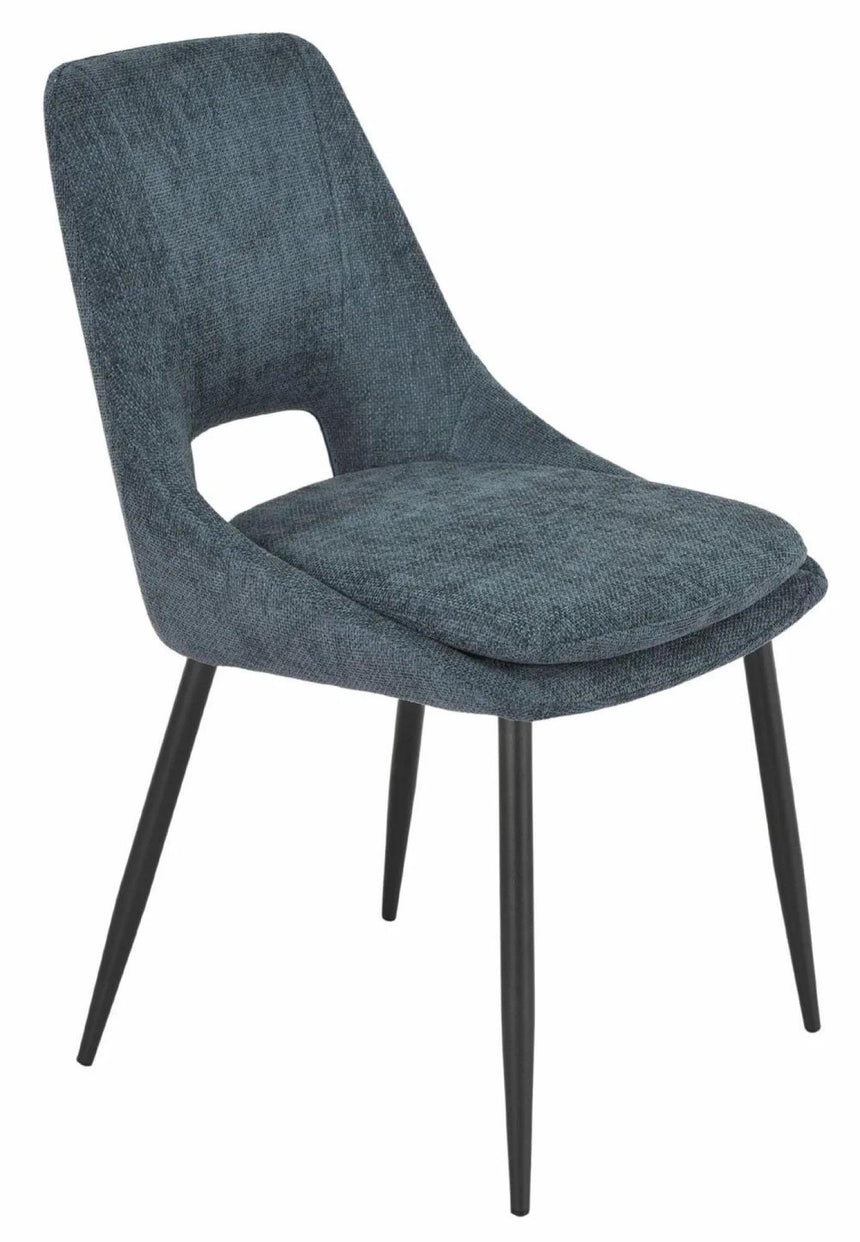 Alpha White Ceramic Extending Dining Set - Peyton Blue Fabric Dining Chair-8